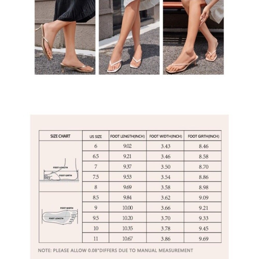 Women's Kitten Heels Flip Flops Square Toe Size 11 Slip On Thong Sandals White - Picture 15 of 16